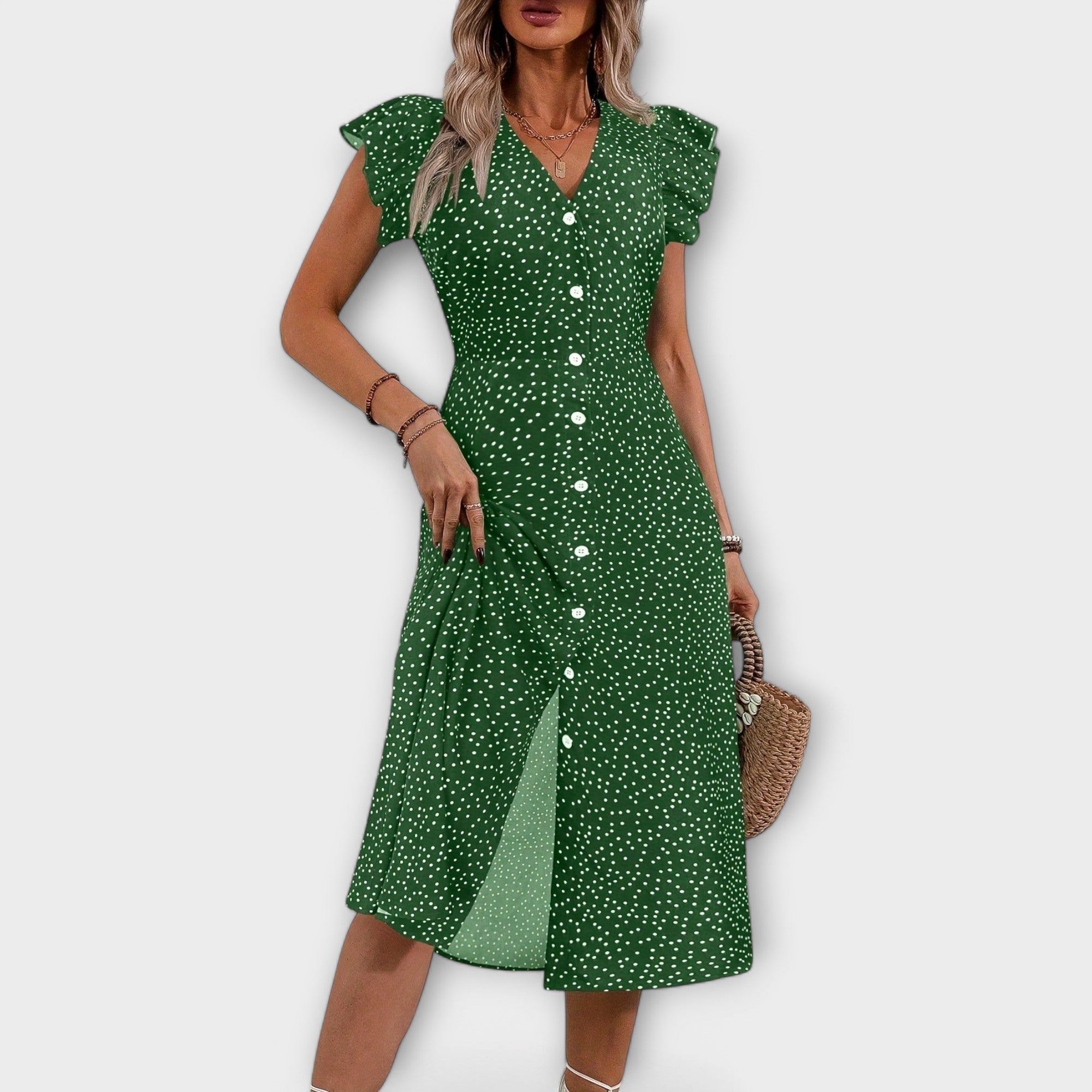 Elegantní Midi Šaty s Puntíky