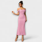 Ione - Šaty Bodycon s odhalenými rameny a řasením
